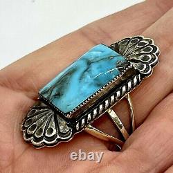 Navajo Turquoise Ring Fred Harvey Style Sz 8 Sterling Fait À La Main Par Sheena Jake