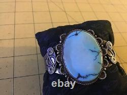 Navajo Vintage Old Pawn Lake Bracelet Manchette Turquoise Fred Harvey Era Coin Argent