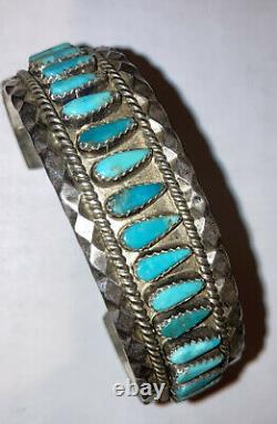 Nice Vieux Vintage Navajo Tommy Lowe Sterling Argent Hommes Bracelet Turquoise