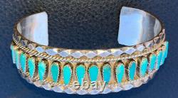 Nice Vieux Vintage Navajo Tommy Lowe Sterling Argent Hommes Bracelet Turquoise