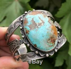 Old Fred Gage Harvey Navajo Royston Turquoise Sterling Silver Large Bracelet