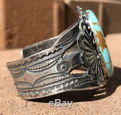 Old Fred Harvey Era Navajo # 8 Spiderweb Turquoise En Argent Sterling Bracelet