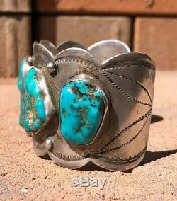 Old Fred Harvey Era Navajo Lingot Argent Sleeping Beauty Turquoise Bracelet