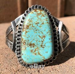 Old Fred Harvey Era Navajo Numéro # 8 Turquoise En Argent Sterling Bracelet