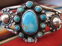 Old Fred Harvey Era Turquoise Bracelet En Argent Sterling Zuni Cluster Bracelet Navajo
