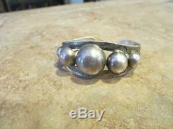 Old Fred Harvey Navajo Bracelet Sterling Silver Dome Row Cuff Avec Cactus