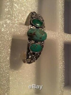Old Fred Harvey Navajo En Argent Sterling Turquoise Bracelet Flèche