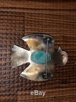 Old Gage Navajo Sterling Silver Thunderbird Turquoise Fred Harvey Era Broche