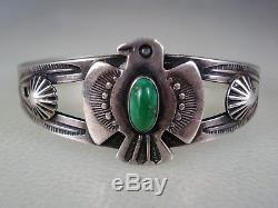 Old Hand Made Fred Harvey Ère Bracelet Sterling Silver & Turquoise Thunderbird