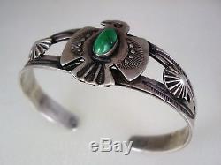 Old Hand Made Fred Harvey Ère Bracelet Sterling Silver & Turquoise Thunderbird
