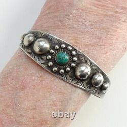 Old Native American Small Fred Harvey Era Cuff Bracelet Green Turquoise Sterling