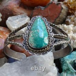 Old Navajo Fred Harvey Era Green Turquoise Sterling Cuff Bracelet Avec Stamping