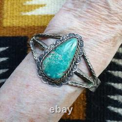 Old Navajo Fred Harvey Era Green Turquoise Sterling Cuff Bracelet Avec Stamping