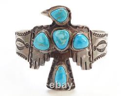 Old Navajo Handmade Turquoise Sterling Thunderbird Cuff Bracelet Fred Harvey Era
