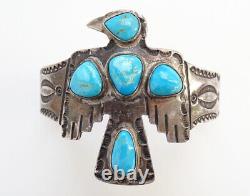 Old Navajo Handmade Turquoise Sterling Thunderbird Cuff Bracelet Fred Harvey Era