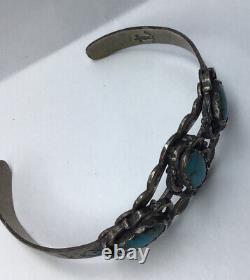 Old Navajo Sterling Turquoise Cuff Bracelet Fred Harvey Era Fait À La Main Estampillé