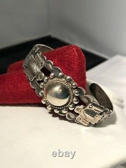Old Navajo Thunderbird Argent Cuff Bracelet Fred Harvey Style