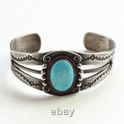 Old Navajo Turquoise Cuff Bracelet Fred Harvey Era Handmade 34 Grms Stamped Cuff