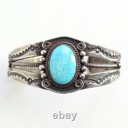 Old Navajo Turquoise Cuff Bracelet Fred Harvey Era Handmade 34g Design Estampé
