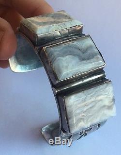 Old Pawn Fred Harvey Bracelet En Argent Sterling Blanc Agate Petrified Wood Bracelet