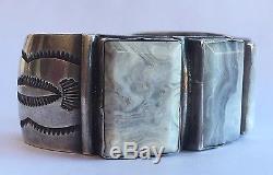 Old Pawn Fred Harvey Bracelet En Argent Sterling Blanc Agate Petrified Wood Bracelet