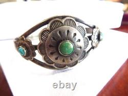 Old Pawn Fred Harvey Era 50's Navajo Sterling Argent Turquoise W Arrows Bracelet