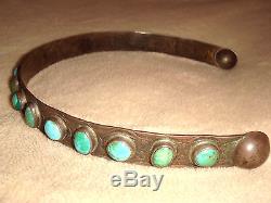 Old Pawn Fred Harvey Era Navajo Museum Quality Ster. Bandeau Turquoise Argent