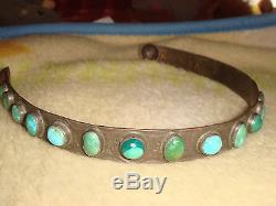 Old Pawn Fred Harvey Era Navajo Museum Quality Ster. Bandeau Turquoise Argent