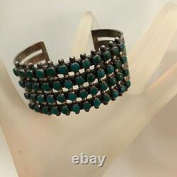 Old Pawn Fred Harvey Era Sterling Argent 4 Rangées Bracelet Petti-point Turquoise