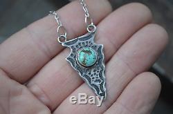 Old Pawn Navajo Fred Harvey Era Arrowhead Pendentif Fob Collier Argent Turquoise