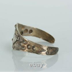 Old Real Bell Sterling Argent Fred Harvey Era Thunderbird Stamped Cuff Bracelet