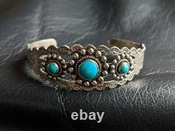 Old Turquoise Fred Harvey Era Navajo Sterling Silver Thunderbird Bracelet