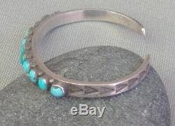 Old Vintage Fred Harvey Era Argent Estampé Blu / Vert Turquoise Row Bracelet
