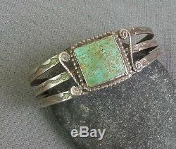 Old Vintage Fred Harvey Era Argent Serpents Stamped Vert Turquoise Bracelet
