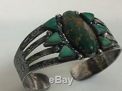 Old Vintage Fred Harvey Era Bracelet En Argent Vert Turquoise