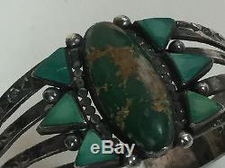 Old Vintage Fred Harvey Era Bracelet En Argent Vert Turquoise