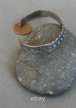 Old Vintage Fred Harvey Era Ih Coin Silver Snake Eye Bracelet De Manchette Turquoise