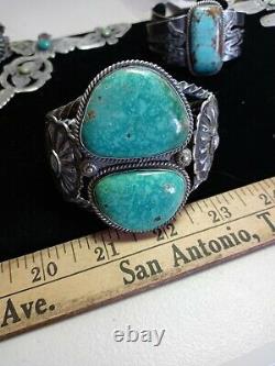 Pawn Rare Wow Navajo Sterling Fred Harvey Turquoise Cuff 116grams Lourd Beau