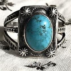 Petite Bague Bleu Ovale Turquoise Argent Fred Harvey Era Stamped Pawn Peyote Ring