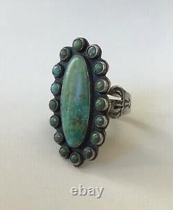Pièce Vintage Argent & Turquoise Ring Signée Amérindienne Fred Harvey Era