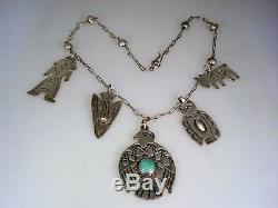 Rare Old Fred Harvey Époque Navajo Argent Sterling Argent 5 Fob Collier