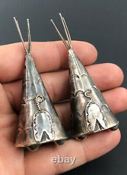 Rare Old Pawn Fred Harvey Era Navajo Argent Sterling Teepee Sel Pepper Shakers