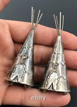 Rare Old Pawn Fred Harvey Era Navajo Argent Sterling Teepee Sel Pepper Shakers