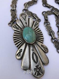 Rare Vieux Fred Harvey Era Navajo Collier Arrow Sterling Argent Turquoise