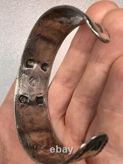 Rare Vieux Fred Harvey Era Navajo Zuni Sterling Turquoise Snake Cuff Bracelet