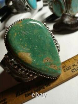 Rare Wow Antique Navajo Sterling Fred Harvey Manchette Énorme Turquoise. Vert