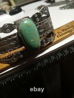 Rare Wow Antique Navajo Sterling Fred Harvey Snake Cuff Turquoise Pyrite