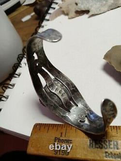 Rare Wow Antique Navajo Sterling Fred Harvey Snake Manchette Turquoise Vieille Pierre
