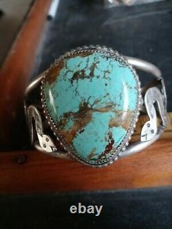 Rare Wow Navajo Sterling Fred Harvey Snake Manchette. #8 Turquoise Nice Looker