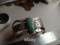 Rare Wow Navajo Sterling Fred Harvey Turquoise Snake Cuff Amusant